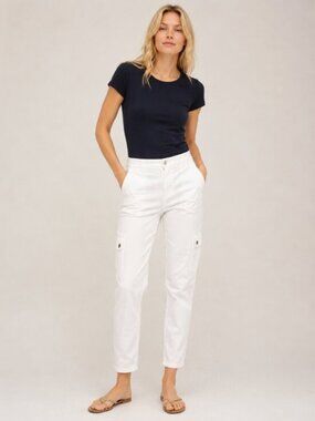 NWT White House Black Market Pants White 10 High Rise Utility Crop Cargo Ankle